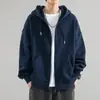 Chamarra Cardigan para Hombre para Primavera y Otoño, Talla Grande, Color Sólido, Versátil, Casual, Deportiva, Corte Holgado, Sudadera con Capucha, Cierre de Cremallera