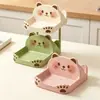 Suporte de Tampa de Pote de Porcelana Imitação Gato Fofo de Desenho Animado Rack de Armazenamento de Espátula de Bancada de Mesa Rack de Drenagem de Armazenamento de Colheres de Cozinha