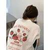 Camiseta de Manga Corta Dulce de Conejo y Fresa Estilo Retro Americano Verano Linda Estilo Preppy Holgada y Versátil Estilo Extranjero Top que Reduce la Edad
