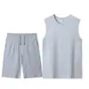 Conjunto Sorona 220g Camiseta Regata Gola Redonda Calça Esportiva Casual Calça Reta com Cordão