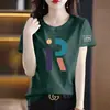 Comercio Electrónico Transfronterizo Despacho Gran Marca Etiqueta Cortada Camiseta de Manga Corta Mujer Verano Holgada Cuello Redondo Top Talla Grande Commute Estampado ins