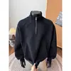 Sudadera retro americana con media cremallera para hombre y mujer, corte holgado para otoño, top casual versátil para parejas y estudiantes