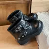 Invierno 2026 Nuevos Leggings de Felpa Cálidos de Moda con Remaches para Niñas, Botines Cortos Infantiles con Hebilla de Cuero