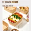 Tazón rectangular de papel kraft desechable con tapa, engrosado, hecho a medida para venta al por mayor comercial y uso doméstico, adecuado para comidas ligeras y empaquetado de comida para llevar