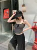 Camisole listrada retrô com decote em U e botões para mulheres, top curto de verão slim fit com bojo, peça externa sem mangas