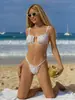 Novo Estilo Macio Estampa Floral Laço Pingente de Pérola Decoração Sexy Vazado Roupa de Banho de Praia com Alça Fina
