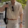 Camisa Polo, camisa con cuello, de manga corta para hombre, de lino para negocios, doble bolsillo, ropa de trabajo, camiseta, moda transfronteriza al por mayor, sin arrugas