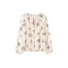 Camisa Casual de Manga Larga con Cuello Redondo y Estampado de Flores Transparente con Cordones para Mujer, Nueva Primavera 2025, Transfronteriza Europea y Americana