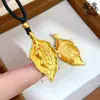 Colgante de Hoja Chapado en Oro Estilo Antiguo para Mujer, Colgante de Moneda de Cacahuete de Buena Suerte, Cadena Larga para Suéter Chapada en Cobre Dorado Color Duradero