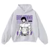 Sudadera con capucha lavada y efecto desgastado con estampado de anime, sudadera con capucha oversized vintage desgastada, sudadera con capucha de cuello redondo sin cierre