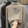 Camisa de Manga Longa com Gola Meia-Alta, Listrada em Veludo Engrossado, para Meninas, Outono e Inverno, Novo Estilo, Roupa de Baixo, Roupas Infantis, Tops Infantis Médios e Grandes