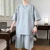 Conjunto Casual de Verano de Manga Corta para Hombre 2026, Camiseta Holgada de Cuello Redondo y Shorts, Conjunto Deportivo de Dos Piezas Versátil y Moderno