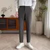 Pantalones de Vestir Negros Rectos Estilizados Naples con Efecto de Caída de Alta Gama, Pantalones Casuales Cortos Ajustados para Hombre, Pantalones Casuales de Seda de Hielo