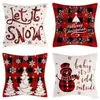 Funda de almohada navideña a cuadros estilo americano, funda de cojín cuadrado a cuadros de copo de nieve de felpa corta, funda de cojín para dormitorio