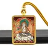 Pingente Colar Thangka de Cinnabar Dourado Pintado à Mão Santo Padroeiro do Zodíaco Wuye Vida Passada e Presente Zakiram Thangka