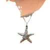 Collar de Estrella de Mar Plateada Colgante de Estrella Cadena Larga para Suéter Diseño de Nicho Dulce Fresco Chica Picante Cadena para Sudadera Estilo Coreano