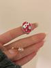 Moda nacional novo estilo chinês artesanal rosa esmalte vermelho gota anel de óleo personalidade da moda empilhado Dragão ano anel anel de pérola