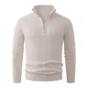 Suéter Masculino Estilo Europeu Gola Alta Zíper Tricô Trançado Engrossado Slim Fit Top Masculino