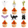 Decoración de pastel con temática de casa embrujada de Halloween, vela de calavera de fantasma de castillo, inserto de pastel de 6 piezas de murciélago zombi