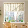 Cortina curta de algodão e linho com estampa de flor de gardênia e franjas, cor de café, semi-transparente, para varão, cortina pronta