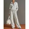 Conjunto Esportivo Casual Novo Amazon Transfronteiriço 2026: Conjunto de Duas Peças de Moletom com Gola Alta Color Block Estilo Europeu e Americano e Calça Wide Leg