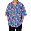 Camisa hawaiana de manga corta con estampado floral para hombre, estilo Hong Kong, holgada, de verano, moderna, informal, con mangas tres cuartos.