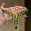 Colar de Franjas de Cipó Cruzado Verde em Formato de Ovo, Estilo Floresta, Primavera e Verão, Luxo Leve, Acabamento de Alta Qualidade, Colar Requintado Estilo Palácio