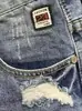 Shorts de mezclilla rasgados para hombre con parche único de orejas de gato desgastadas, corte recto holgado, marca de moda, tallas grandes, shorts hasta la rodilla