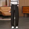 Pantalones de Chándal de Lana Esponjosa de Cintura Alta para Mujer, Colección Primavera/Otoño 2026, Color Gris, Engrosados, Corte Ajustado, Pierna Ancha, Pierna Recta