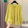 2026 Tamanho Grande Patchwork de Renda Cadarço Camisa Boneca Temperamento Suave Versátil para Meninas Plus Size Manga Longa Top Feminino Camisa Pequena