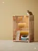 Casa de Gato Vila Gato para Uso Doméstico, Gaiola de Gato de Madeira Maciça com Espaço Livre e Banheiro Integrado, Casa de Gato Panorâmica de Vidro de Pequeno Porte