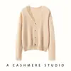 Cárdigan de cachemira con cuello en V 2026 Otoño/Invierno Nuevo Estilo para Mujer Color Sólido Capa Base Estilo Lindo Holgado Adelgazante Cálido Ropa de Abrigo