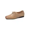 Zapatos de vestir simples y elegantes de estilo coreano, 1.5 cm, 2026 Verano Nuevo, Punta Cuadrada, Suela Plana, Con Cordones, Versátiles, Zapatos Pequeños de Piel
