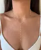 Colar Longo Lariat Simples Novo Transfronteiriço Europeu e Americano Moda Corrente de Clavícula de Cobre Colar Pingente em Y Colar com Contas