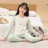 Conjunto de ropa interior térmica de algodón puro para niños para otoño e invierno, incluye camiseta de manga larga y pantalones, para niños pequeños y niños pequeños, capa base cálida para otoño e invierno, pijama para niñas