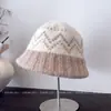 Gorro de Lana Versátil Casual para Mujer en Invierno con Ala de Color Contrastante, Gorro Pequeño de Punto para Resaltar el Rostro, Gorro de Pescador para Protegerse del Frío, Gorro de Pescador