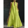 Vestido Casual de Verão 2026 Novo para Mulheres, Sem Mangas, Respirável, Cor Sólida, Decote V, Estilo Europeu e Americano