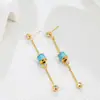 Brincos Elegantes Azuis Longos com Contas de Design Único Que Deixam o Rosto Mais Magro, Brincos de Aço Titânio para Mulheres, Brincos de Aço Inoxidável Que Não Desbotam Venda por Atacado