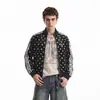 Chaqueta de solapa a rayas de lunares reflectantes de gamuza retro americana, abrigo corto de hombros rectos con cuello alto, sudadera, top cárdigan