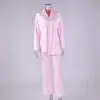 Novedad Otoño e Invierno 2026 Pijama de Punto Transfronterizo Estilo Europeo y Americano con Color de Contraste y Bordes Fruncidos, Conjunto de Tres Piezas para Estar en Casa, Holgado y Cómodo
