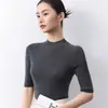 ¡Entrada de Hilo M.Oro B! Suéter de Lana 100% Pura de Cuello Medio para Otoño e Invierno, Suéter Básico Ajustado de Punto para Mujer