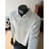 Sudadera tipo polo retro de corte holgado para hombre, camiseta de manga larga con retazos estilo americano, cuello en V, para otoño, en blanco y gris pesado