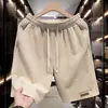 Shorts Jacquard Texturizado para Homem, Marca Tendência Retro Americana de Verão, Calça Casual Esportiva Reta Solta de Comprimento Médio