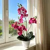 Planta de vaso artificial de orquídea Phalaenopsis, 2 hastes, 21 flores, para sala de estar e quarto, planta de vaso de flor artificial para decoração de fotografia de casamento, vaso pequeno