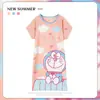 Pijama Feminino Verão Manga Curta Fino Desenho Animado Pequeno Fresco Fofo Estilo Ins Solto Camisola Doce Estudante Roupas de Casa