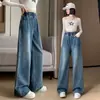 Jeans plus size feminino para primavera e outono, novo estilo para mulheres plus size, calça reta solta, modelagem que emagrece, cintura elástica, calça pantalona da moda