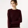 Camiseta básica de punto de cachemira, suéter de manga larga de color liso a la moda, simple y suave, cuello redondo cómodo para mujer, otoño e invierno