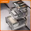 Gabinete de Canasta Cabela Aleación de Aluminio Cajón de Doble Capa Estilo Cesta Extraíble Gabinete de Almacenamiento para Condimentos con Soporte para Tazones Incorporado
