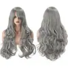 Peluca de cosplay transfronteriza flequillo oblicuo multicolor 80CM universal cabello largo rizado seda de alta temperatura peluca cobertura completa cabeza entera venta al por mayor