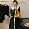 Talla Grande 150.00kg niña rellenita Cuello de Muñeca Manga Corta Vestido Negro Mujer Verano Longitud Media Adelgazante Francés Vestido de Línea A